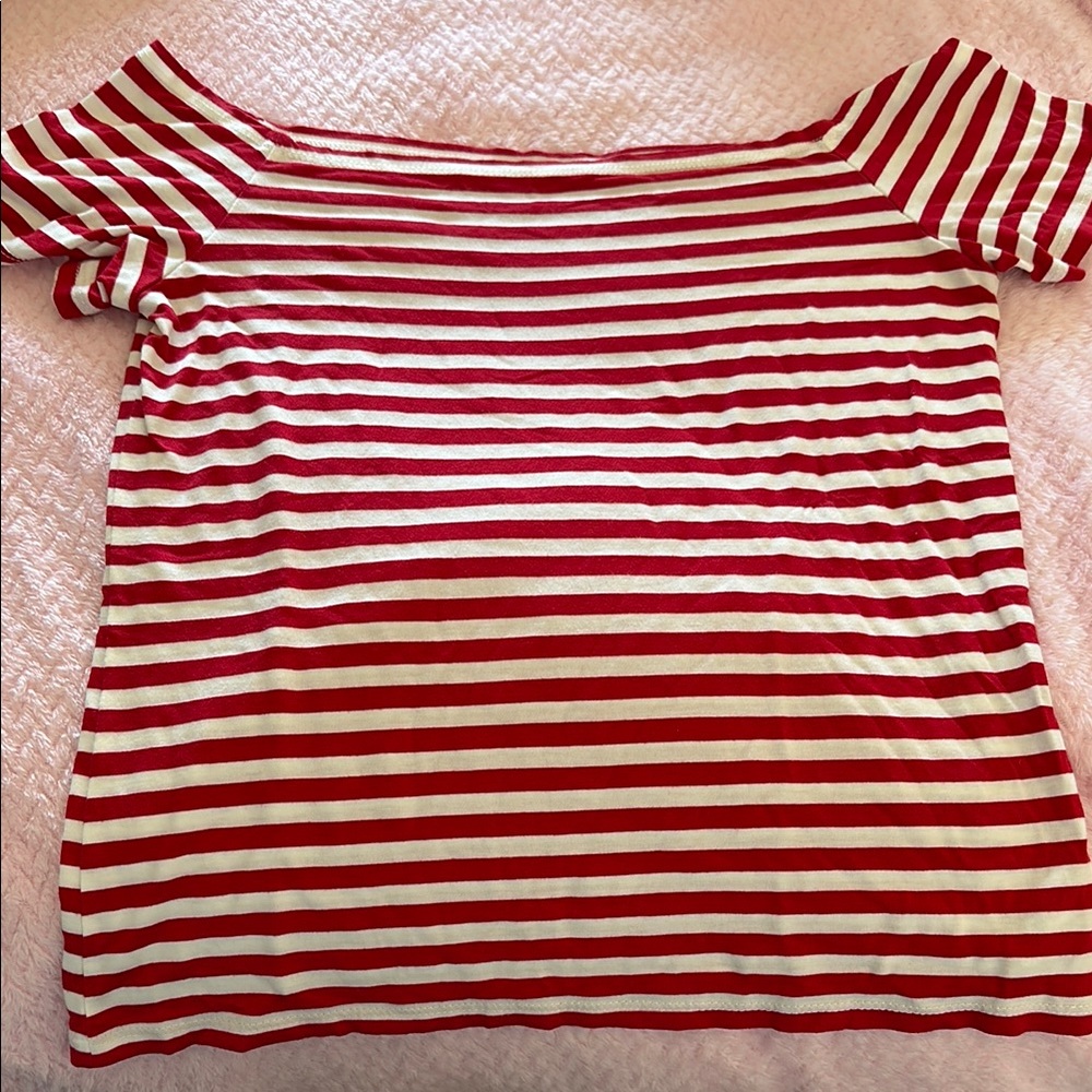 Red and White Striped Off-Shoulder Top
